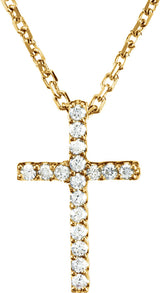 14K Yellow Gold .08 CTW Natural Diamond Petite Cross 16" Necklace
