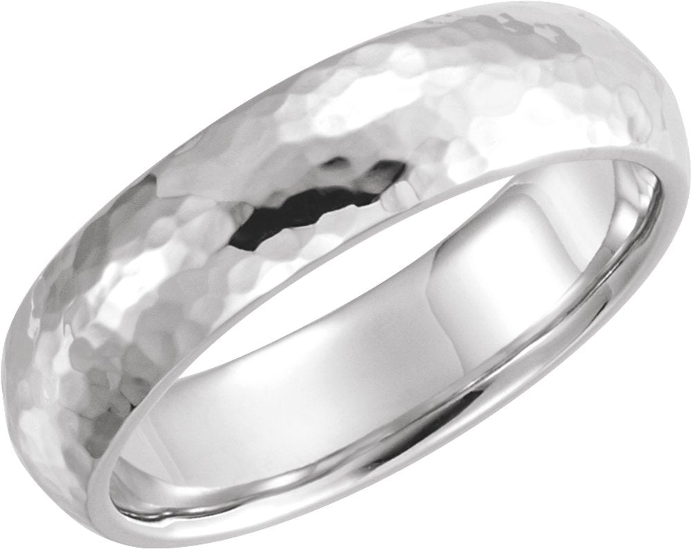 18K White 6 mm Half Round Hammered Comfort-Fit Band Size 6.5