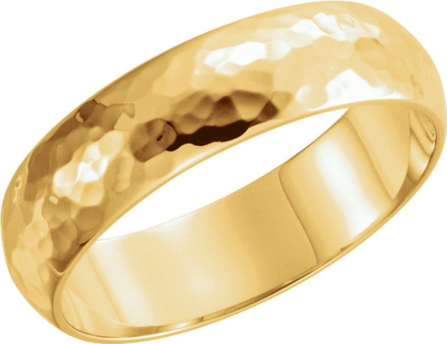 14K Yellow 6 mm Half Round Hammered Band Size 6