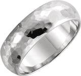 14K White 6 mm Half Round Hammered Band Size 5.5