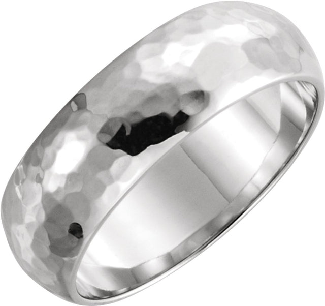 14K White 6 mm Half Round Hammered Band Size 5.5