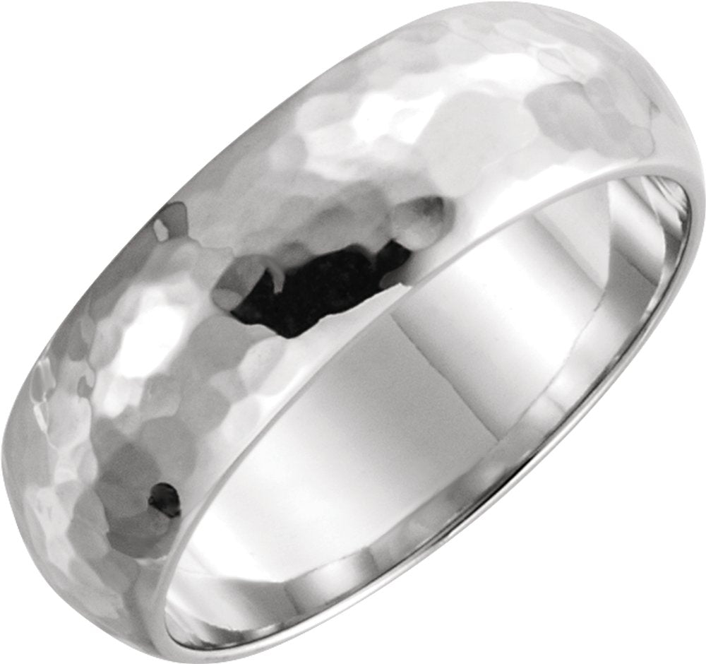 Platinum 6 mm Half Round Hammered Band Size 9