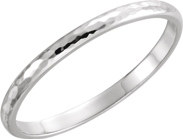 Platinum 2 mm Half Round Hammered Band Size 5.5