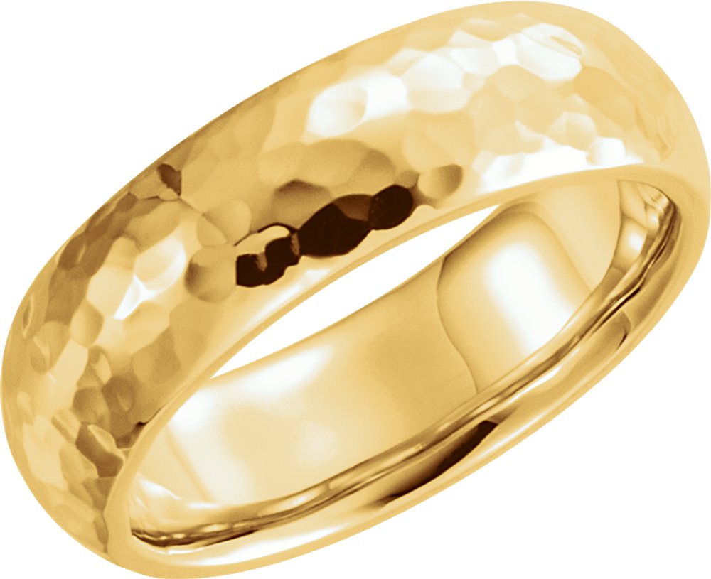 14K Yellow 7 mm Half Round Hammered Comfort-Fit Band Size 13