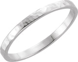 14K White 2 mm Flat Hammered Band Size 5