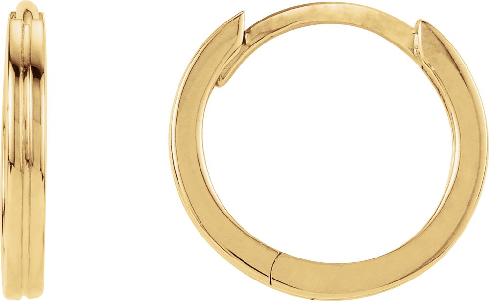 14K Yellow Gold Grooved Hinged 10.3 mm Huggie Hoop Earrings