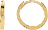 14K Yellow Gold Grooved Hinged 10.3 mm Huggie Hoop Earrings