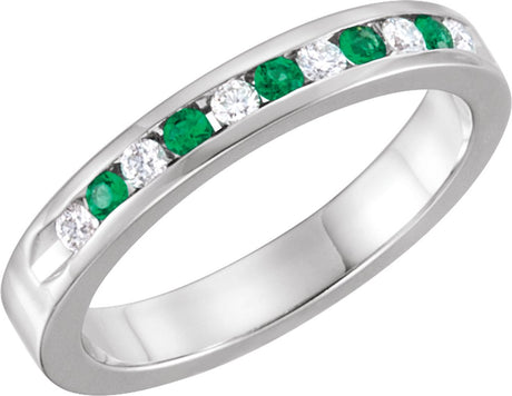 14K White Gold Natural Emerald & 1/10 CTW Natural Diamond Anniversary Band Size 7