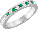 14K White Gold Natural Emerald & 1/10 CTW Natural Diamond Anniversary Band Size 7