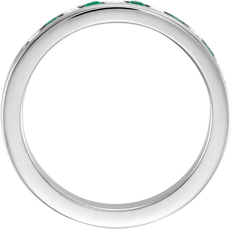 14K White Gold Natural Emerald & 1/10 CTW Natural Diamond Anniversary Band Size 7