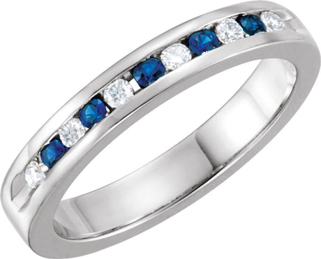 14K White Gold Natural Blue Sapphire & 1/8 CTW Natural Diamond Anniversary Band Size 7