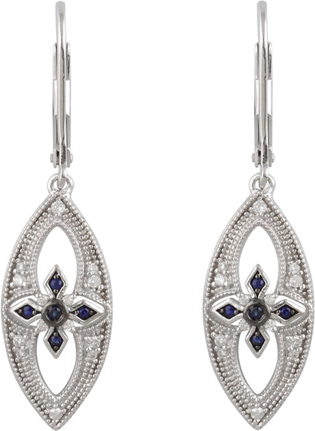 Sterling Silver Natural Blue Sapphire & 1/6 CTW Natural Diamond Earrings