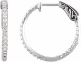 14K White Gold 3/4 CTW Natural Diamond Inside-Outside 23 mm Hinged Hoop Earrings