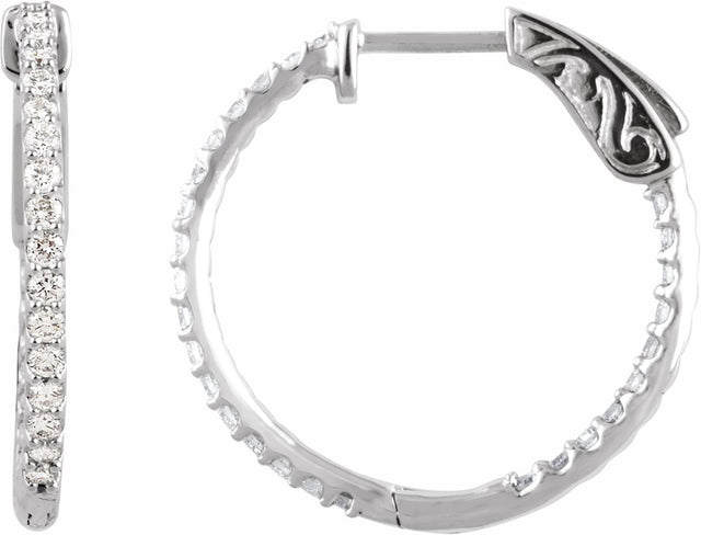 14K White Gold 3/4 CTW Natural Diamond Inside-Outside 23 mm Hinged Hoop Earrings