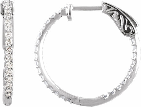14K White Gold 3/4 CTW Natural Diamond Inside-Outside 23 mm Hinged Hoop Earrings