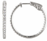 14K White Gold 1 CTW Natural Diamond Inside-Outside 26.5 mm Hinged Hoop Earrings