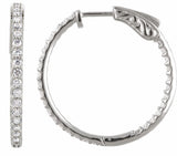 14K White Gold 1 CTW Natural Diamond Inside-Outside 26.5 mm Hinged Hoop Earrings