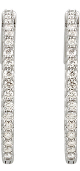 14K White Gold 1 CTW Natural Diamond Inside-Outside 26.5 mm Hinged Hoop Earrings
