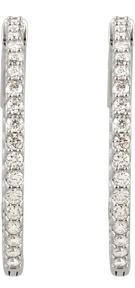 14K White 1 CTW Lab-Grown Diamond Inside-Outside 26.5 mm Hinged Hoop Earrings