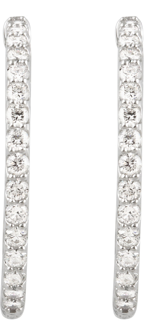 14K White Gold 2 CTW Natural Diamond Inside-Outside 29.5 mm Hinged Hoop Earrings