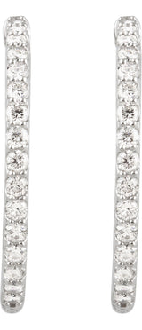14K White Gold 2 CTW Natural Diamond Inside-Outside 29.5 mm Hinged Hoop Earrings