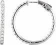 14K White 2 CTW Natural Diamond Inside-Outside 29.5 mm Hinged Hoop Earrings