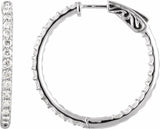 14K White Gold 2 CTW Lab Grown Diamond Inside Outside 29.5 mm Hinged Hoop Earrings
