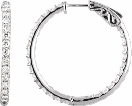 14K White Gold 2 CTW Lab Grown Diamond Inside Outside 29.5 mm Hinged Hoop Earrings