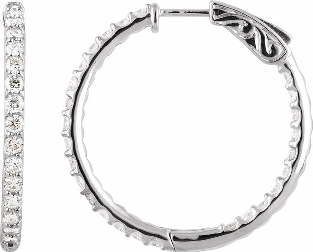 14K White Gold 2 CTW Lab Grown Diamond Inside Outside 29.5 mm Hinged Hoop Earrings