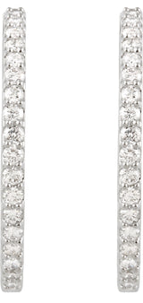 14K White Gold 3 CTW Natural Diamond Inside-Outside 34.5 mm Hinged Hoop Earrings
