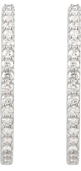 14K White Gold 3 CTW Natural Diamond Inside-Outside 34.5 mm Hinged Hoop Earrings