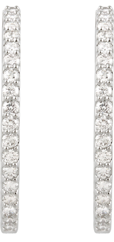 14K White 3 CTW Natural Diamond Inside-Outside 34.5 mm Hinged Hoop Earrings