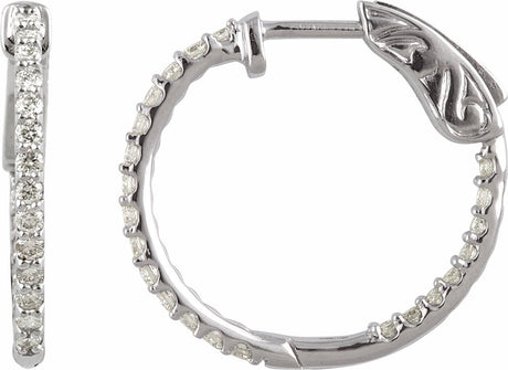 14K White Gold 1/2 CTW Natural Diamond Inside-Outside 19 mm Hinged Hoop Earrings