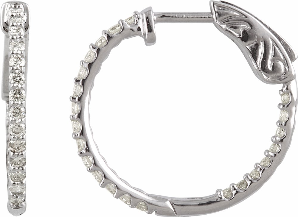 14K White 1/2 CTW Natural Diamond Inside-Outside 19 mm Hinged Hoop Earrings