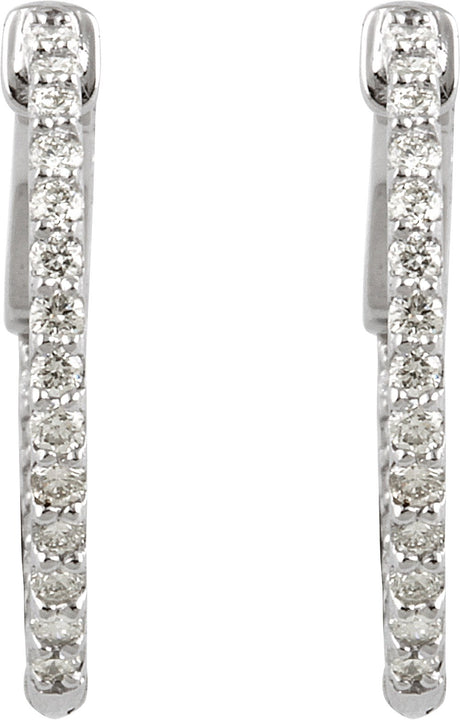 14K White Gold 1/2 CTW Natural Diamond Inside-Outside 19 mm Hinged Hoop Earrings