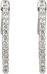 14K White Gold 1/2 CTW Natural Diamond Inside-Outside 19 mm Hinged Hoop Earrings