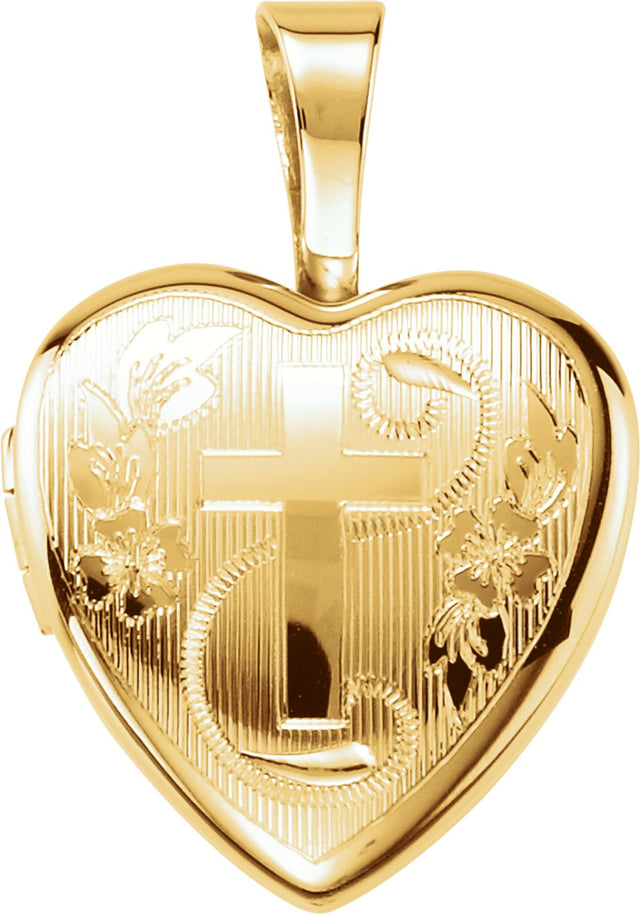 14K Yellow Gold-Plated Sterling Silver Cross Heart Locket