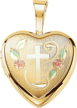 Gold-Plated Sterling Silver Enamel Cross Heart Locket 
