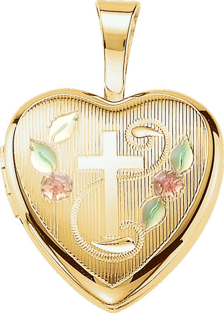 Gold-Plated Sterling Silver Enamel Cross Heart Locket 