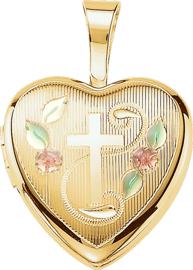Gold-Plated Sterling Silver Enamel Cross Heart Locket 
