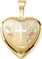 Gold Plated Sterling Silver Enamel Cross Heart Locket 