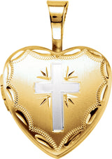 14K Yellow Gold-Plated Sterling Silver Heart Cross Locket