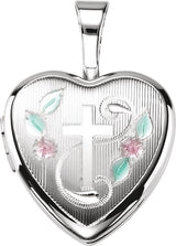 Sterling Silver Enamel Cross Heart Locket