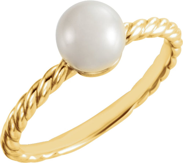 14K Yellow 7.5-8 mm Cultured White Freshwater Pearl Ring