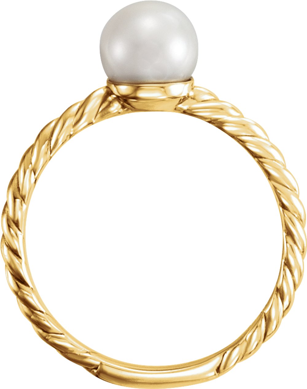 14K Yellow 7.5-8 mm Cultured White Freshwater Pearl Ring