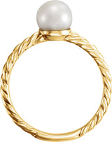 14K Yellow 7.5-8 mm Cultured White Freshwater Pearl Ring