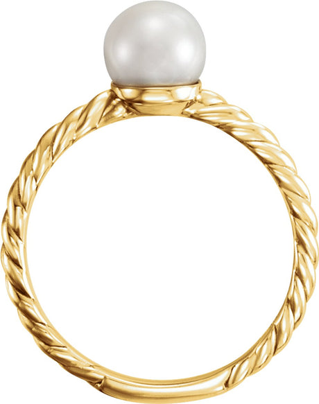 14K Yellow 7.5-8 mm Cultured White Freshwater Pearl Ring