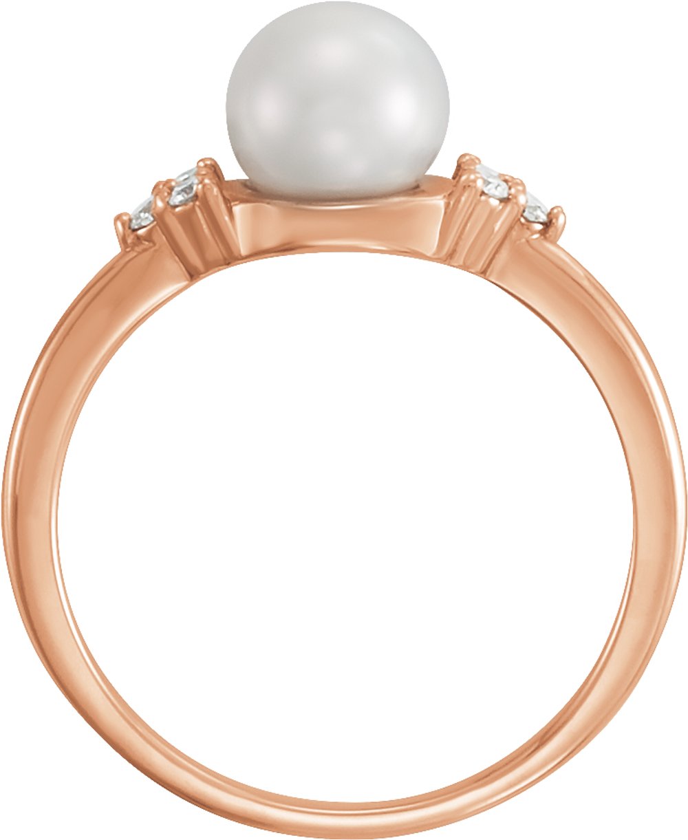 14K Rose Gold 6.5-7 mm Cultured Freshwater White Pearl & .09 CTW Natural Diamond Ring