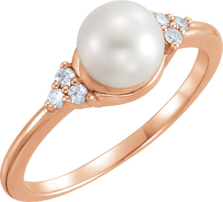 14K Rose Gold 6.5-7 mm Cultured Freshwater White Pearl & .09 CTW Natural Diamond Ring