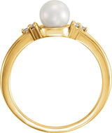 14K Yellow 5.5-6 mm Cultured Freshwater White Pearl & .06 CTW Natural Diamond Ring